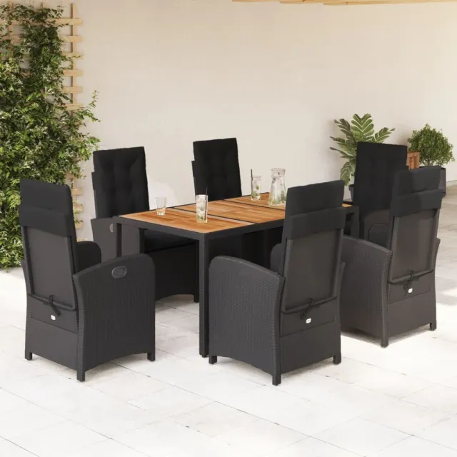 vidaXL 7-delige Tuinset met kussens poly rattan zwart, foto 2