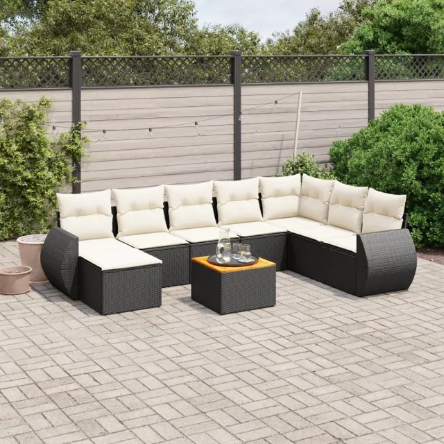 vidaXL 9-delige Loungeset met kussens poly rattan zwart, foto 2