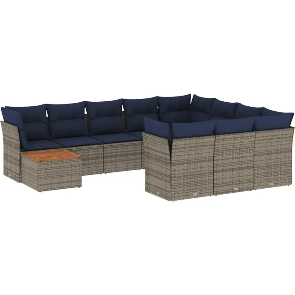 vidaXL 11-delige Loungeset met kussens poly rattan grijs, foto 3