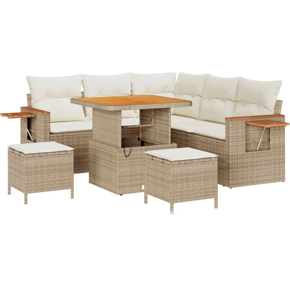 vidaXL Tuinbankenset 8 st Beige poly rattan