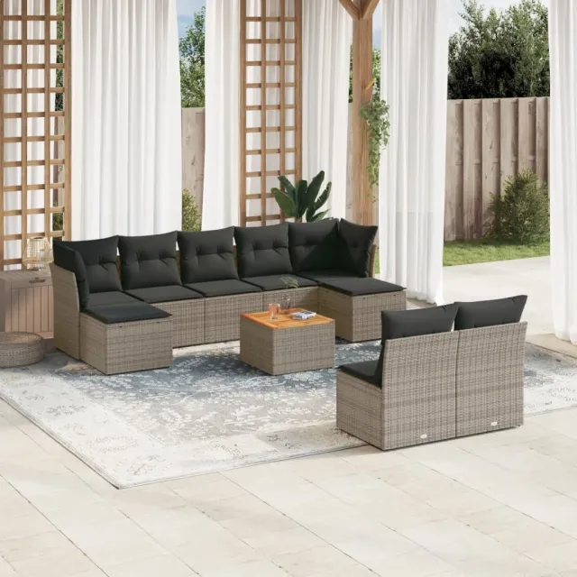 vidaXL 10-delige Loungeset met kussens poly rattan grijs, foto 2