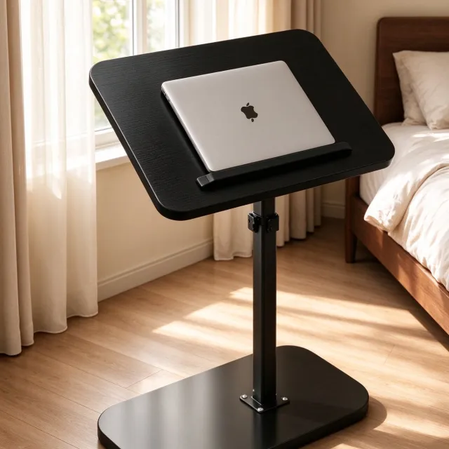 learnlogic C-vormig bijzettafeltje met tv-blad zwart met zwart frame geschikt om naast de bank te plaatsen Het tv-blad is in hoogte verstelbaar en draaibaar en kan ook gebruikt worden als eettafel of computertafel.