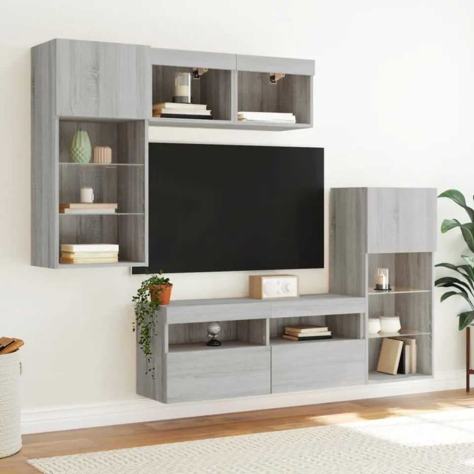 vidaXL 5-delige Tv-wandmeubelset met LED grijs sonoma eikenkleurig, foto 3