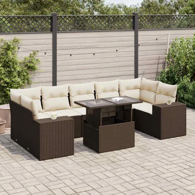 vidaXL 8-delige Loungeset met kussens poly rattan bruin, foto 2