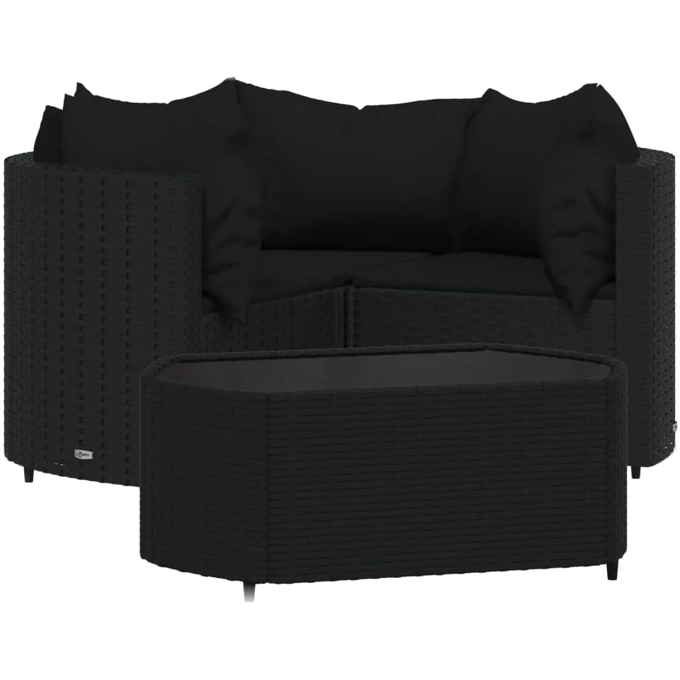 vidaXL 4-delige Loungeset met kussens poly rattan zwart, foto 3