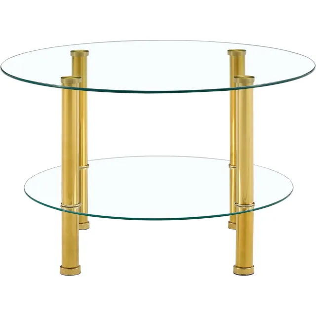 SONNENH Salontafel - Twee glazen niveaus - 70 x 70 x 42 cm - Transparant/goudkleurig