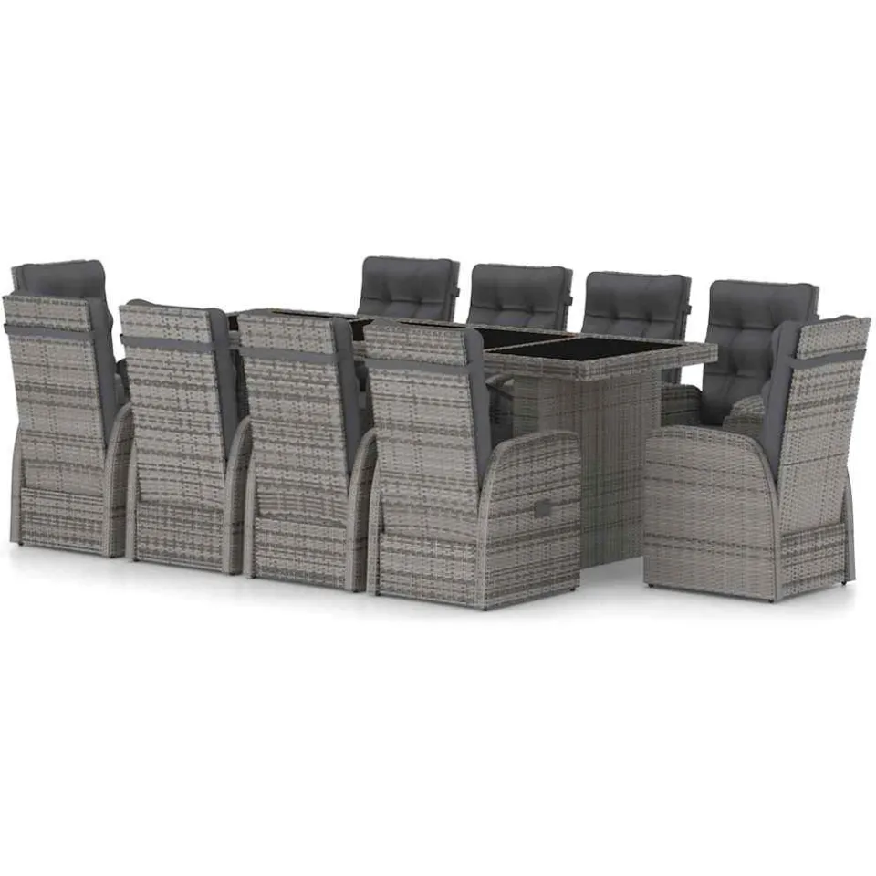 vidaXL 11-delige Tuinset met kussens poly rattan grijs, foto 3