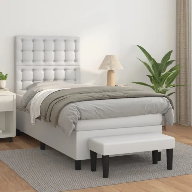vidaXL Boxspring met matras kunstleer wit 90x200 cm