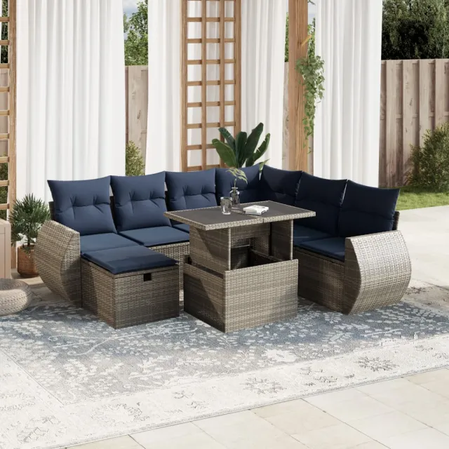 vidaXL 8-delige tuinbankset met kussens, grijs polyrotan, foto 2