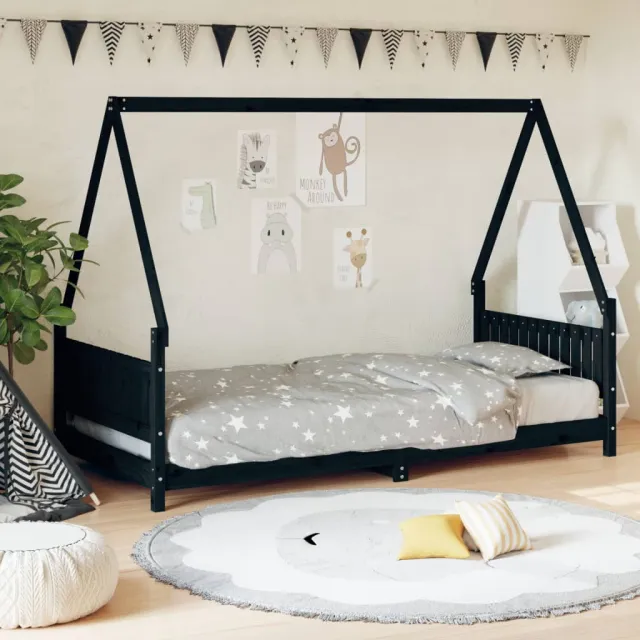 vidaXL Kinderbedframe 90x190 cm massief grenenhout zwart, foto 2