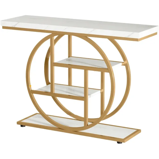 Happiq Moderne Haltafel Luno - 100cm - Consoletafel Wandtafel - Goud - Voor Woonkamer of Gang