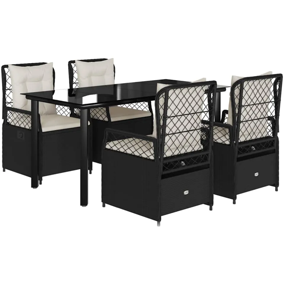 vidaXL 5-delige Tuinset met kussens poly rattan zwart, foto 3
