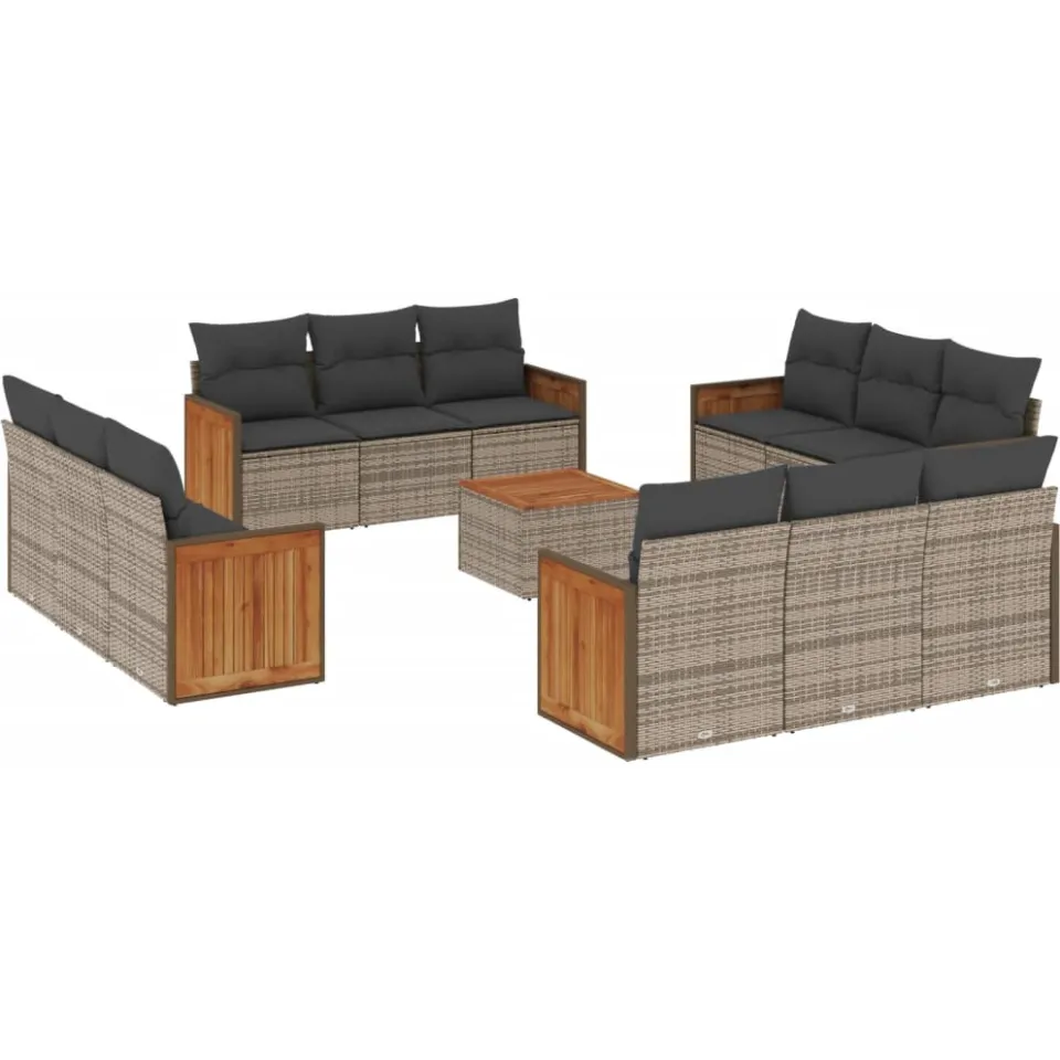 vidaXL 13-delige Loungeset met kussens poly rattan grijs, foto 3