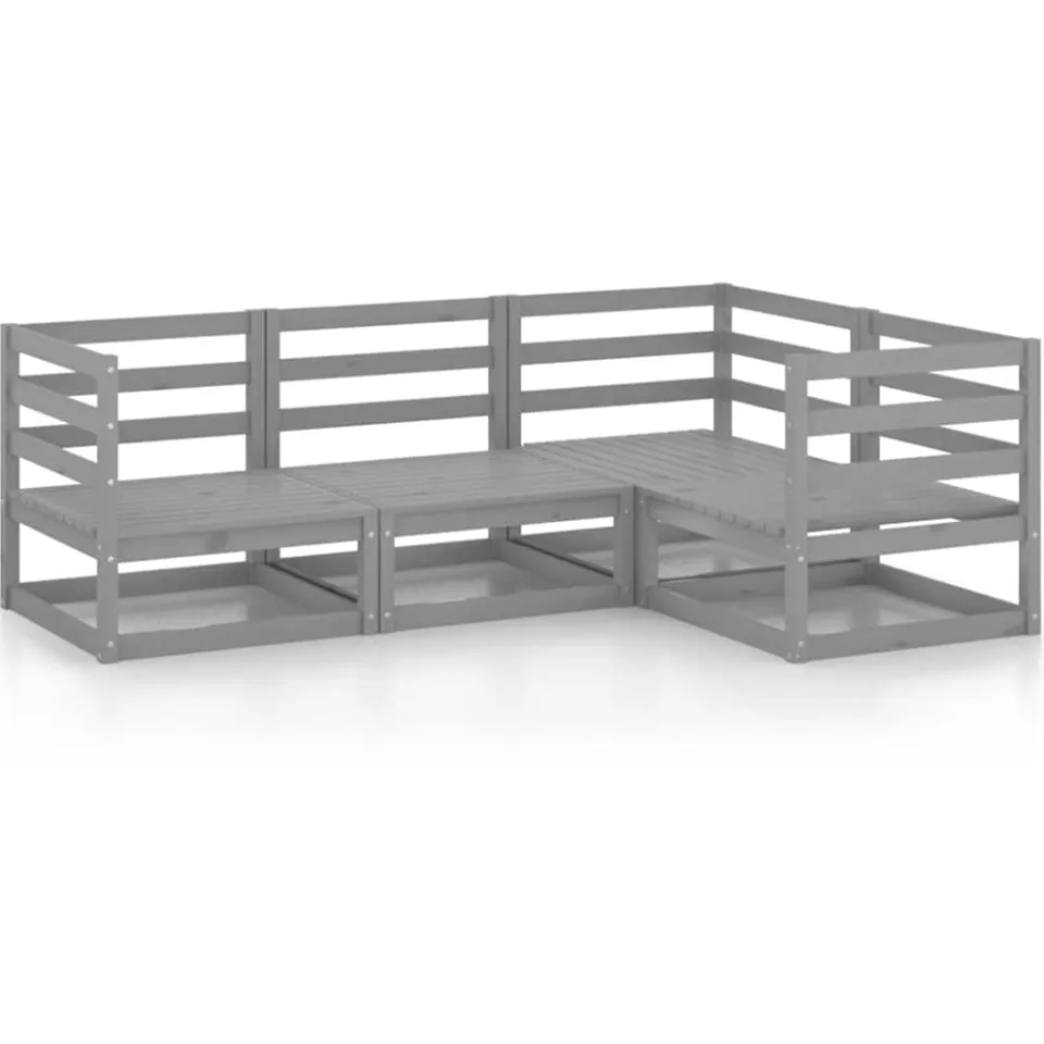 vidaXL 4-delige Loungeset massief grenenhout grijs, foto 3