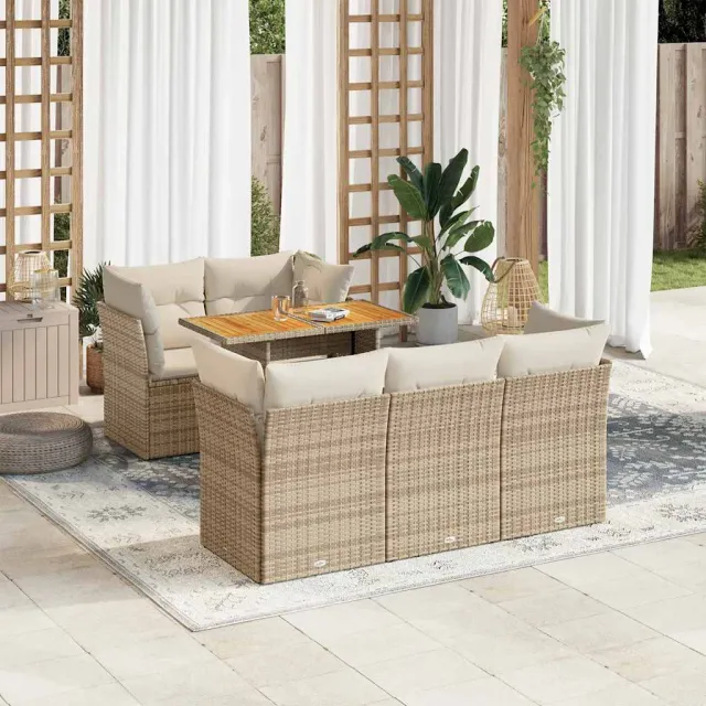 vidaXL 6-delige Loungeset met kussens poly rattan beige, foto 2