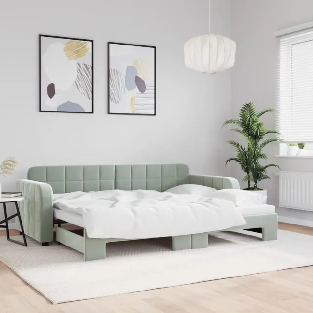vidaXL Slaapbank met onderschuifbed 80x200 cm fluweel lichtgrijs