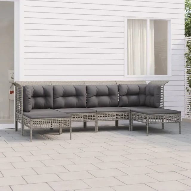 vidaXL 6-delige Loungeset met kussens poly rattan grijs, foto 2