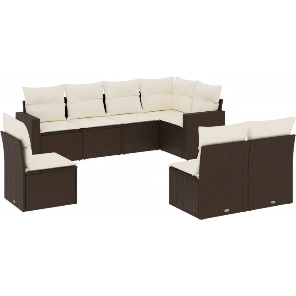 vidaXL 8-delige Loungeset met kussens poly rattan bruin, foto 3