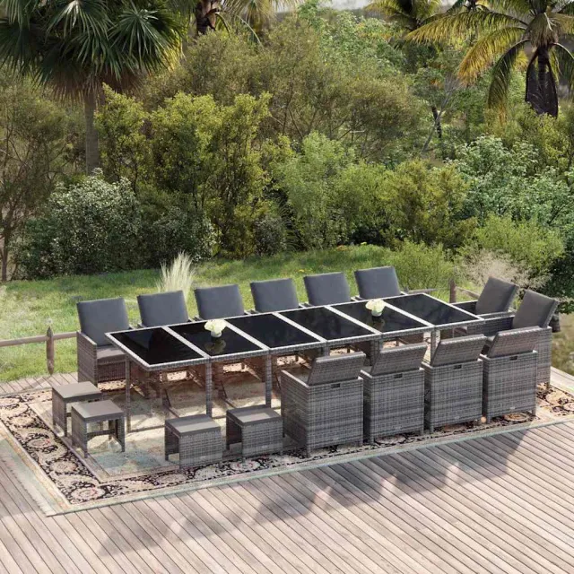 vidaXL 19-delige Tuinset met kussens poly rattan grijs, foto 2
