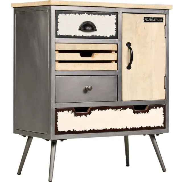 vidaXL Dressoir 65x33x76 cm massief mangohout en staal Grijs