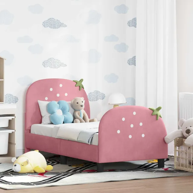 vidaXL Peuterbedframe met hoofdbord Roze 70 x 140 cm Fluweel