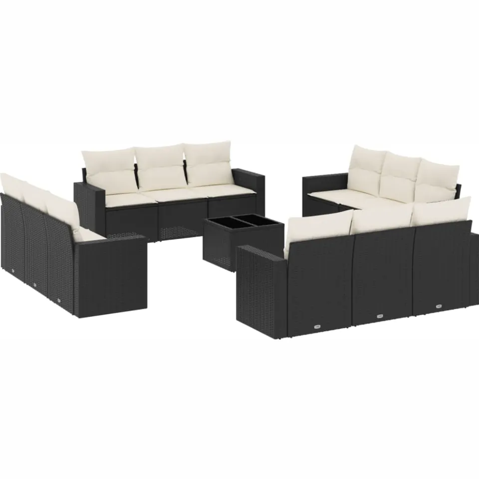 vidaXL 13-delige Loungeset met kussens poly rattan zwart, foto 3