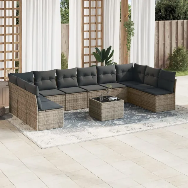 vidaXL 11-delige Loungeset met kussens poly rattan grijs, foto 2
