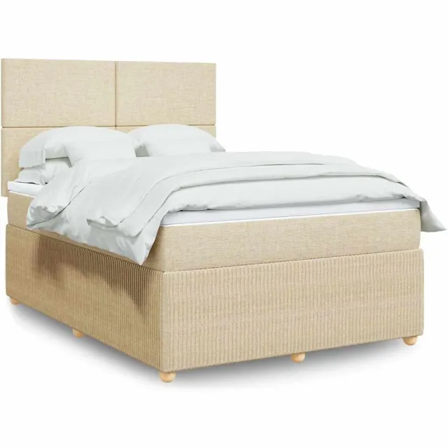 vidaXL Boxspring met matras stof crèmekleurig 160x200 cm