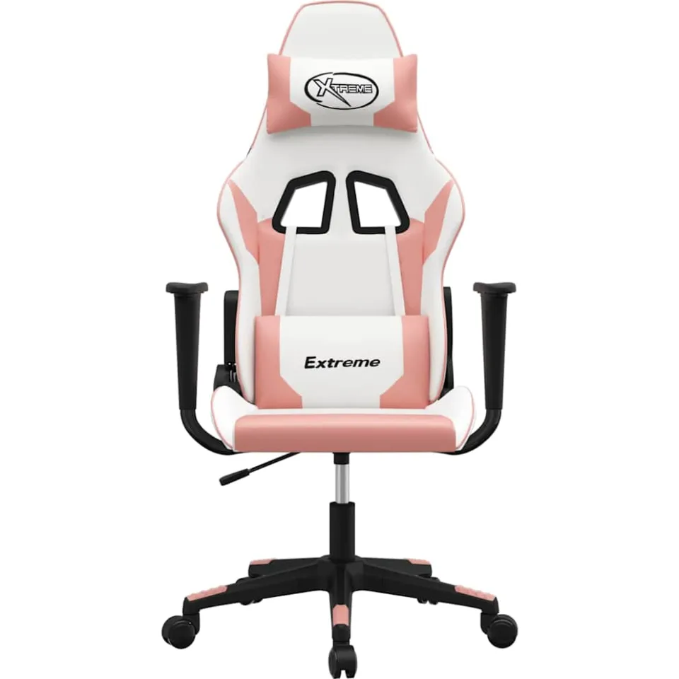 vidaXL Massage gamestoel kunstleer wit en roze