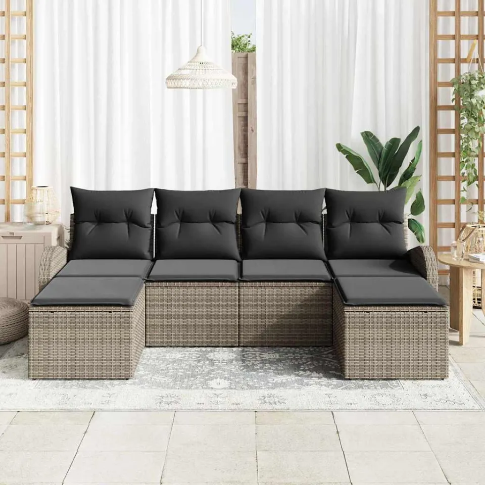 vidaXL Bankstel 6 st Grijs poly rattan, foto 3