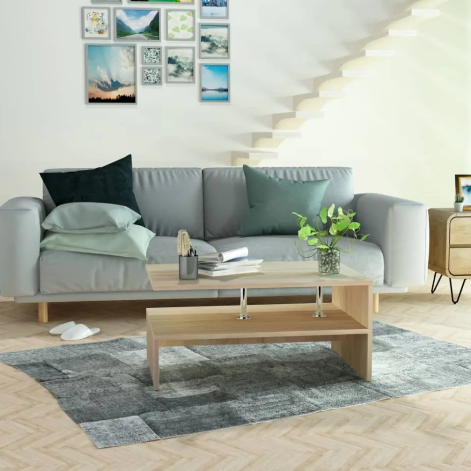 vidaXL Salontafel 90x59x42 cm bewerkt hout eikenkleurig, foto 3