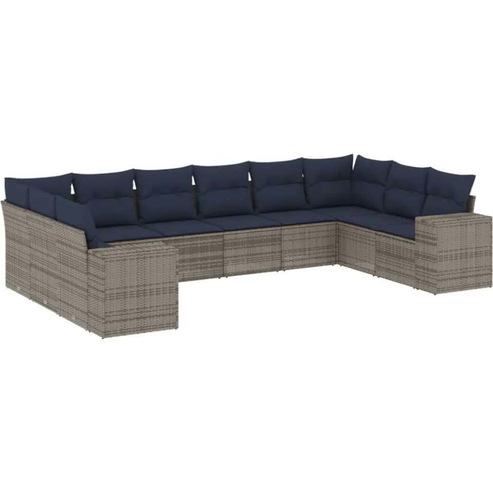 vidaXL 10-delige tuinbankset met kussens, grijs polyrotan, foto 3