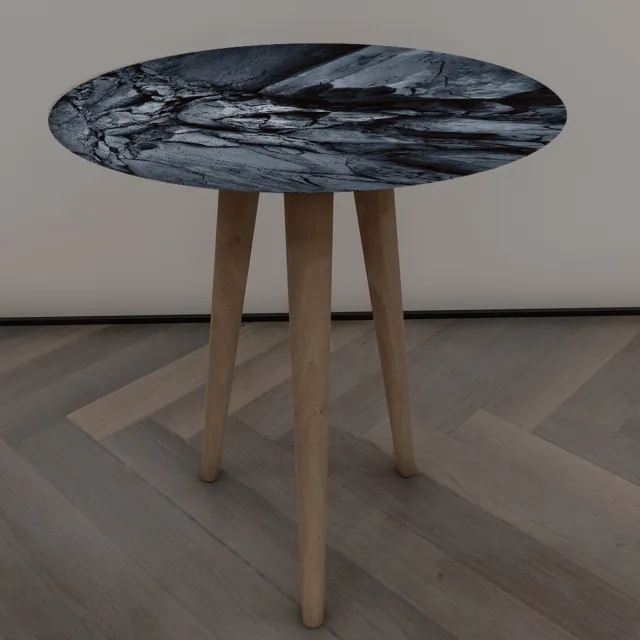DECORITA Nesttafel / Bijzettafel | Houten Been| Gehard (onbreekbaar) glas|Natuursteenlook platte tafel|Diameter40cm