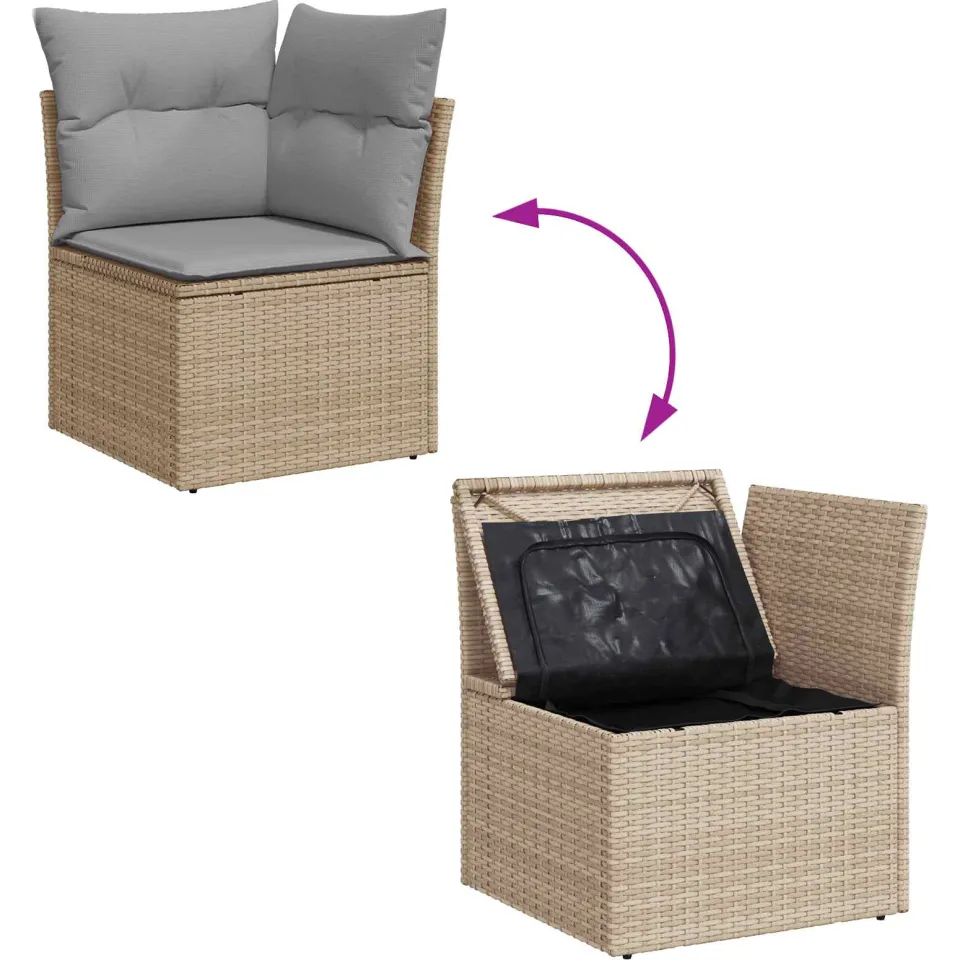 vidaXL Tuinbankenset 7 st Beige en Licht Grijs poly rattan, foto 4