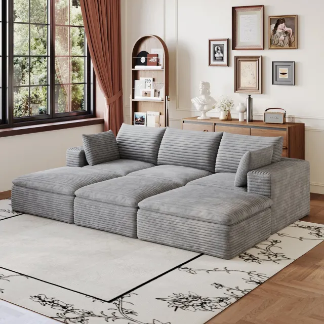 MIVRAY Hoekbank 260 cm - Modulair Dubbel Laags Comfort Zonder Montage - Voor Woonkamer En Slaapkamer - Stof Grijs