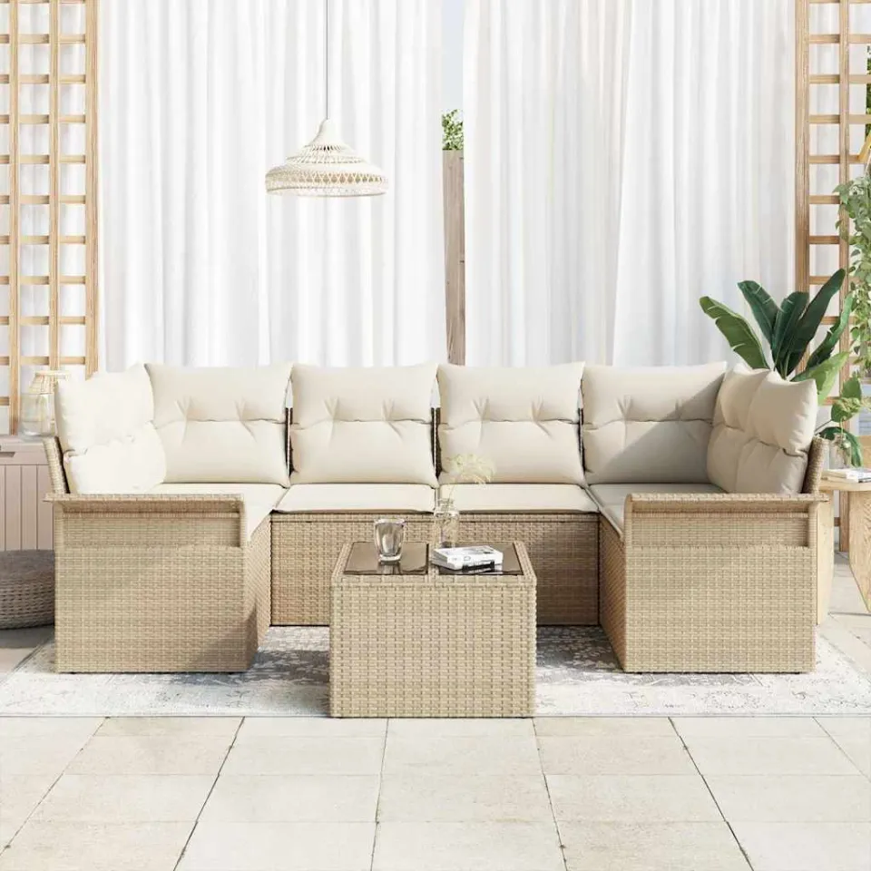 vidaXL Tuin Sofa Set 7 st Beige poly rattan, foto 3