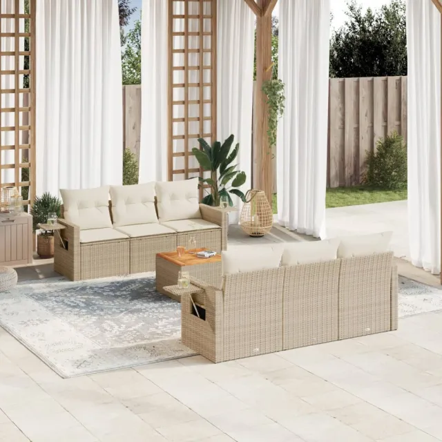 vidaXL 7-delige Loungeset met kussens poly rattan beige, foto 2