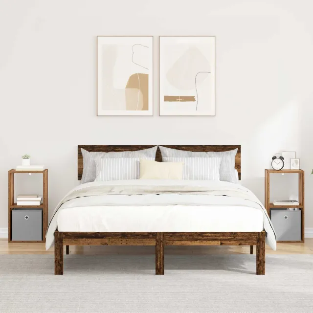 vidaXL Nachtkastje 2 st Oudhout 30,5 x 27 x 59,5 cm Bewerkt hout bruin, foto 2