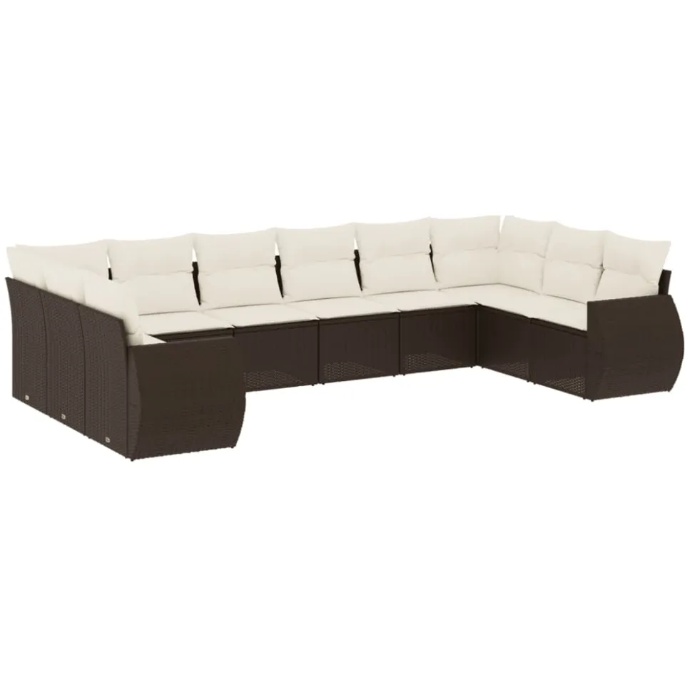 vidaXL 10-delige Loungeset met kussens poly rattan bruin, foto 3