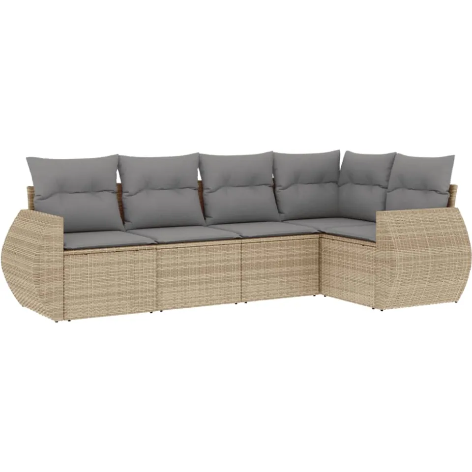 vidaXL 5-delige Loungeset met kussens poly rattan beige, foto 3
