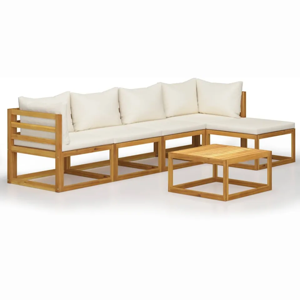vidaXL 6-delige Loungeset met kussens massief acaciahout crème