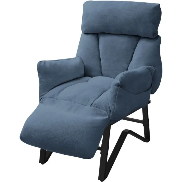 ml-design Relaxstoel verstelbare , fauteuil met voetensteun en armleuningen, comfortabele linnen relaxfauteuil met stevige stalen poten, 5 standen verstelbaar tot 180 graden, stoel med handige zijvakken voor de woonkamer en lezen, blauw