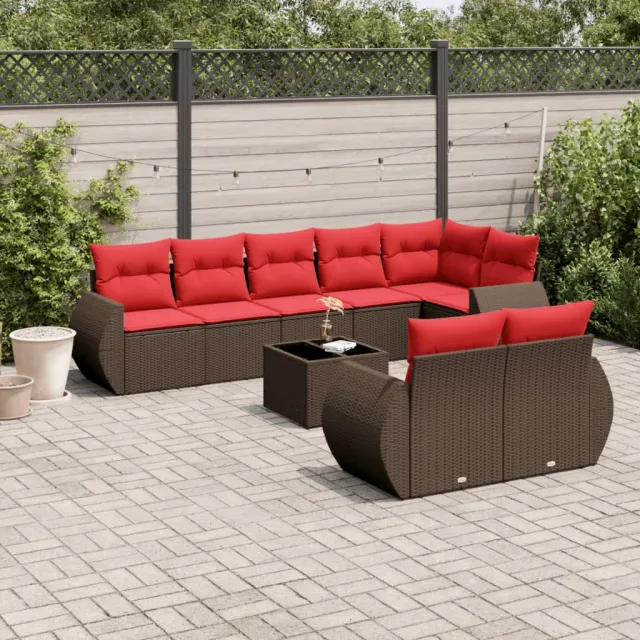 vidaXL 9-delige tuinbankset met kussens, bruin polyrotan