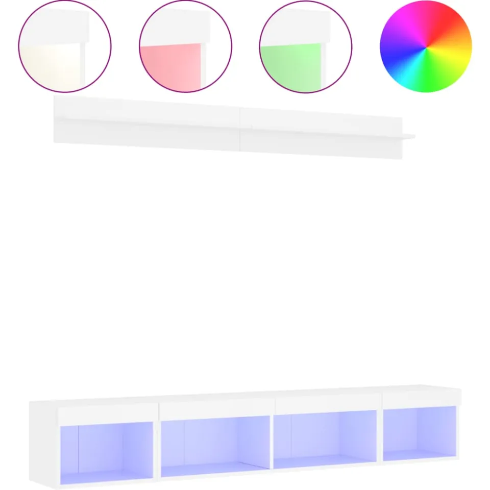vidaXL 5-delige Tv-wandmeubelset met LED-verlichting bewerkt hout wit, foto 4