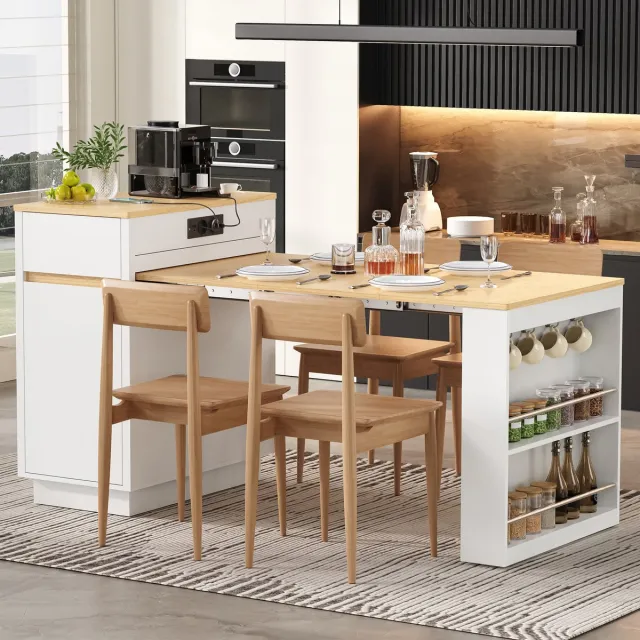 STILVORA Eettafel - Uitschuifbaar En Opklapbaar Met Opbergruimte En Wielen - Voor Keuken En Eethoek - MDF En Spaanplaat - 154x80,5x94 Cm - Wit