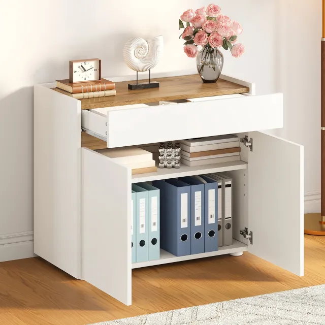 Maisentiel Archiefkast met lade en verstelbare planken - 80 x 40 x 70 cm - wit