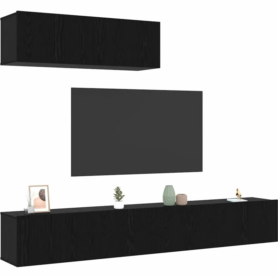 vidaXL Tv-meubelset 3 st Zwart Eiken Bewerkt hout