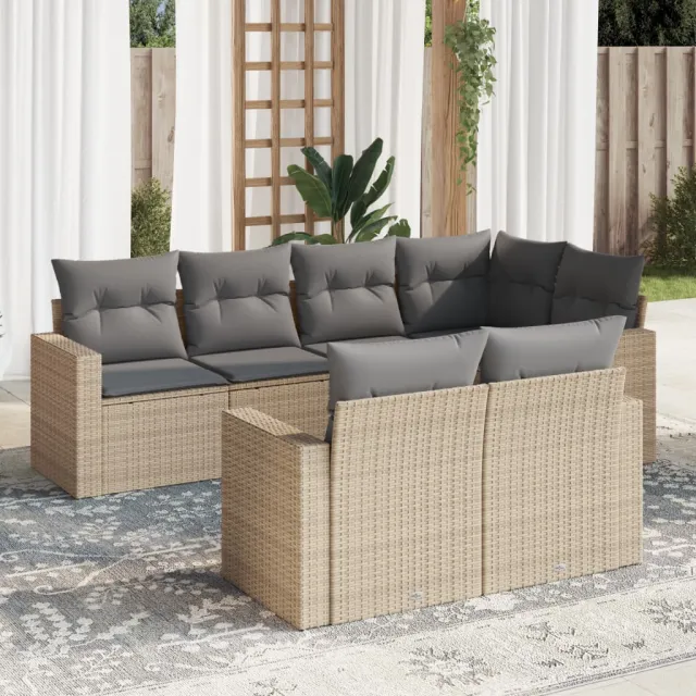 vidaXL 7-delige Loungeset met kussens poly rattan beige, foto 2