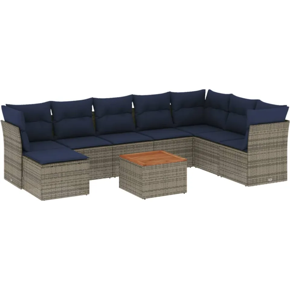 vidaXL 9-delige tuinbankset met kussens, grijs polyrotan, foto 3