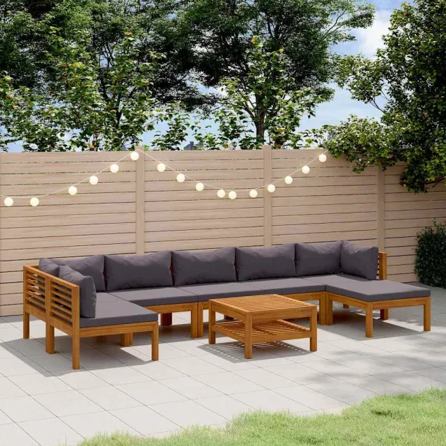 vidaXL 8-delige Loungeset met kussens massief acaciahout grijs, foto 2